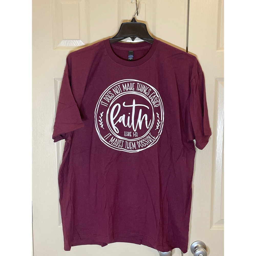 Tultex Graphic Tee Women 2XL Maroon NWOT Faith Luke 1:37 Christian Short Sleeve